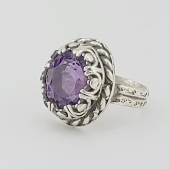AMETHYST GEMSTONE OVAL SHAPE RING HANDMADE IN STERLING SILVER METAL SIZE 8.5 - Picture 2 of 6